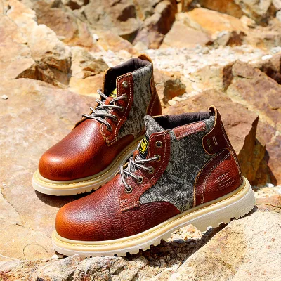 Cowhide Yellow Mid-calf Lace-up Boots Women's New Autumn Winter Warm Goodyear Thick-soled Retro for Boots Men