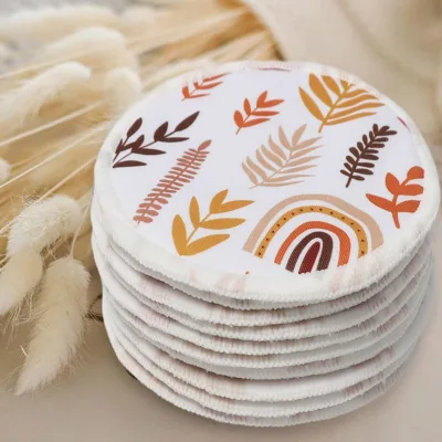 Baby Products Lactating Mother Adult Round Shaped Waterproof Printed Mommy Nursery Cotton Cloth Breast Pads Washable