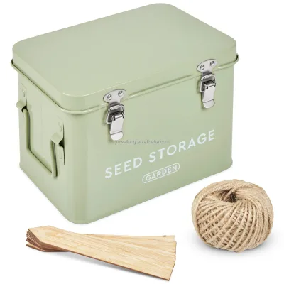 Metal Gardening Storage Canister Naturally Vintage Powder Coated Seed Packet Storage Tin Seed Box