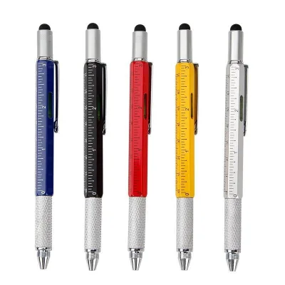 Best Selling 6-in-1 Metal Multifunctional Ballpoint Pen Horizontal Measuring Ruler & Screwdriver 1.0mm Writing Width