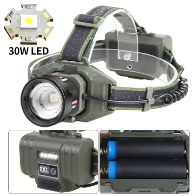 Zoom Strong Light Headlight IP65 Aluminum Alloy Type-C Charging Belt Output Fluorescent Strip Luminous Camping Use 21700
