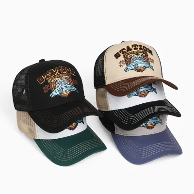 Custom logo Embroidery Cotton Polyester Foam 5-Panel Mesh Back Casual Common Trucker Cap for Men Women