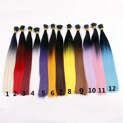 Pretty Colored Synthetic Hair Extensions Three Tone Hair Extension I Tip Hair Extensions