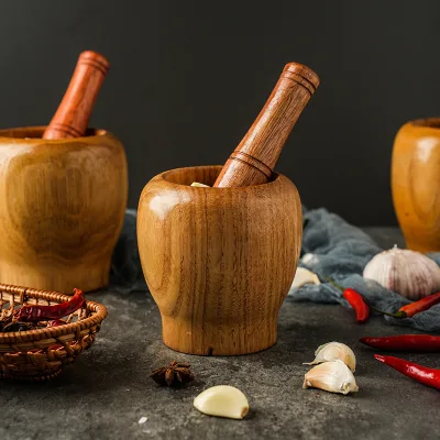 Garlic Mincing and Mashing Tool Eco-Friendly Solid Wood Mortar for Household Use