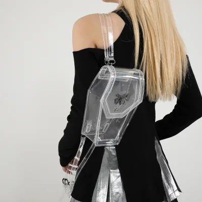 New Arrival Wholesale Gothic Mini Vinyl Backpack Purse Fashion Girls Clear Coffin Backpack Shoulder Bag