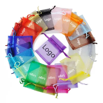 Wholesale 7x9cm Sheer Organza Drawstring Bag 21 Colors Stock Mini Mesh Jewelry Pouch Earring Ring Wedding Favor Gift Hot Stamped