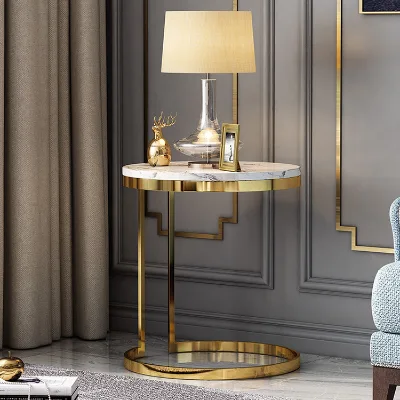 side table living room coffee table luxury popular round accent tea table tempering glass top home furniture with steel frame