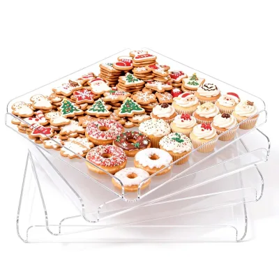 Clear Acrylic Serving Trays Platters Transparent Food Display Tray for Cupcakes Cookies Bakery Snacks Desserts