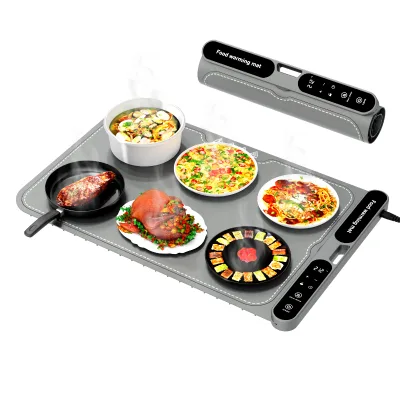 Travel-Ready Collapsible Food Warmer Mat with Hanging Port 8 Timing Levels Heating Mat for Picnic 6 Dishes Electric Warming Tray