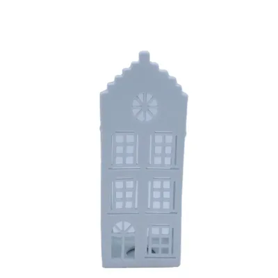 White Ceramic House Tea Light Candle Holder, 10.5"