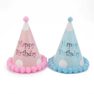 Children's Party Hat Crown Birthday Hairball Hat for Photo Booth Props for Birthday Parties