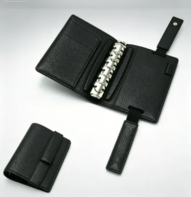 A7 6 Ring Binder Wallet Planner Cover Pebble PU Leather Notebook Organizer With Card Slots Elastic Strap Pocket Journal Binder