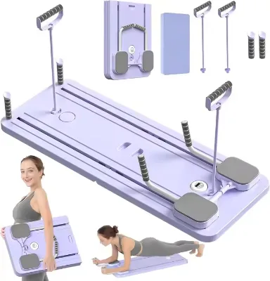 6 in 1 Multi-purpose Foldable Pilates Reformer Board Set with Timer Pilates Equipment ab Exercise Abs Roller for Home