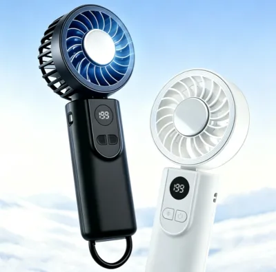 2 Modes Handheld Fan Ice Cooling / Non-Ice Cooling Portable USB Rechargeable Mini Fan Black White Outdoor Camping Hanging Fan