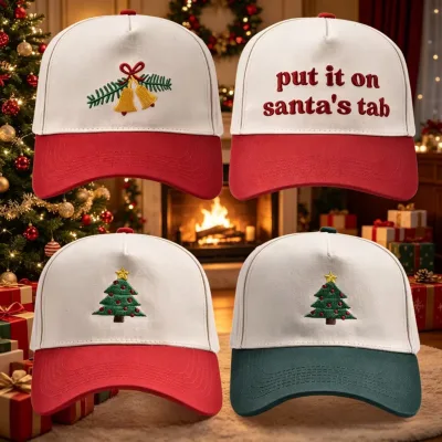New Christmas Tree Embroidery Color-blocked Baseball Cap, Outdoor Christmas Outing Party Five-piece Baseball Cap