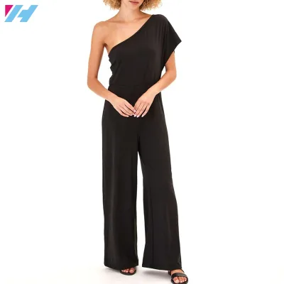 Custom Wholesale Women One Shoulder Wide Leg Sleeveless Casual Loose Jumpsuit for Ladies
