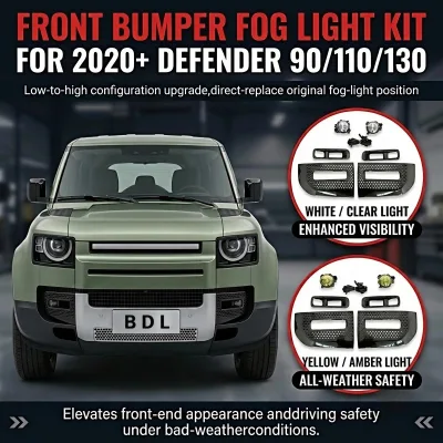 Universal Fitment LED Fog Light Kit with Wiring Harness & Gloss Black Bezels for 2020-2026 Land Rover Defender 90/110/130