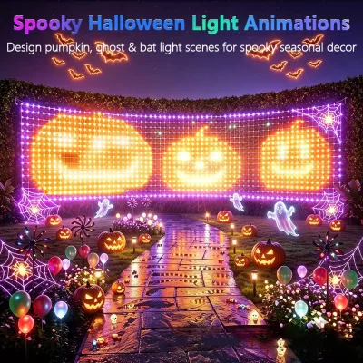 Cross-border New Iridescent Grid LED Lights App-controlled Smart Curtain String Outdoor IP65 Waterproof Courtyard Holiday Decor