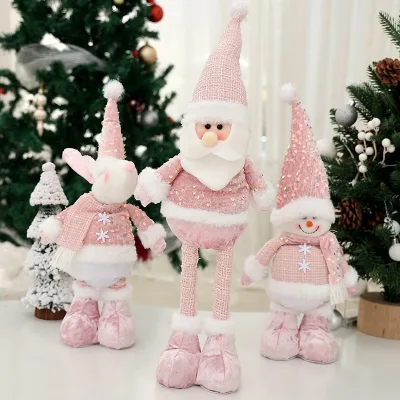 Fashion Christmas Telescopic Santa Claus Snowman Decoration Pink Standing Doll for Holiday Supplies