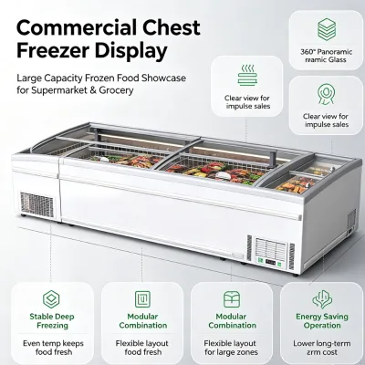 White Combined End Island Freezer With Top Light Shelf Multi-Section Frozen Food Display Cabinet for Supermarket