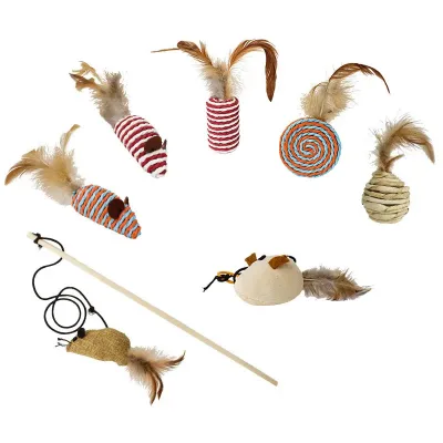 Saiweisi 7PCS Popular Cat Feather Chewing Toy Set (Small/Medium Sizes)-Interactive in Gift Box for Indoor/Outdoor Use