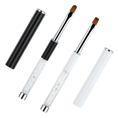 Professional Crystal Rhinestone Handle Nail Gel Brush Oval Flat UV Gel Nail Art Brush With Protective Cover Nail Painting Tools