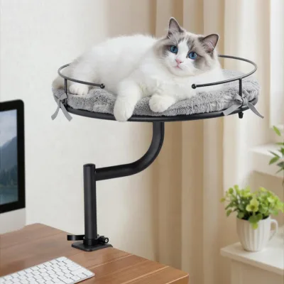 Cat Desk Bed, 360°Rotation & Height Adjustable Cat Bed for Desk Holds up to 40lbs, Machine-Washable Plush Cover