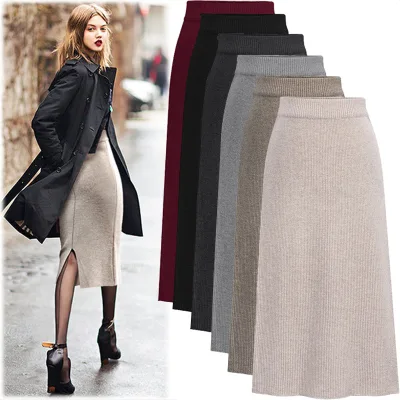 2024 New Women Skirt Bodycon Slit on Back Skirt Office Women Middle Length High Waist Stretch Wool Skirts