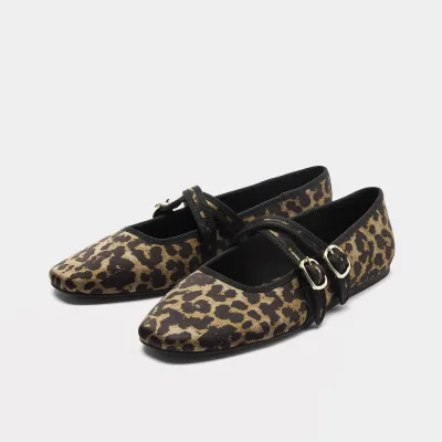 Foreign Trade Women's Autumn Leather Buckle Lightweight Square Toe Flat Sole Comfortable Mary Jane Casual Commuting Shoes
