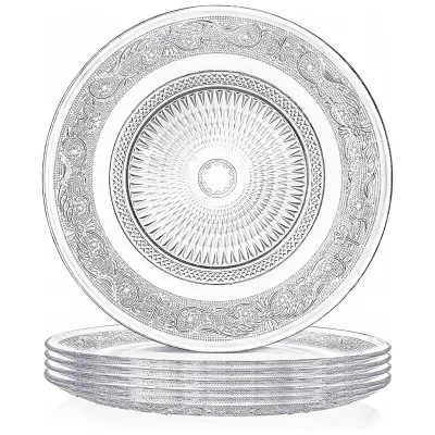 Vintage Embossed Round Large Clear Salad Glass Dinnerware Serving Fruit Dinner Plate for Home Wedding Decor