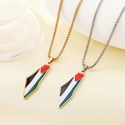 Vintage Style Palestine Flag Map Pendant Cultural Necklace Stainless Steel Layered Necklace Promotional Gift
