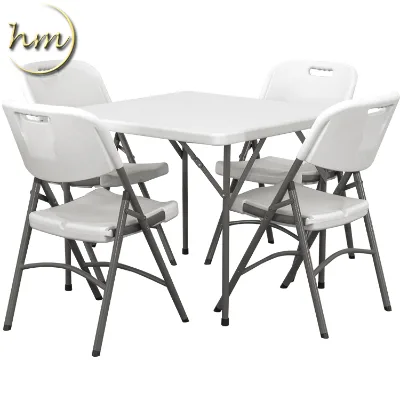 Modern White Portable Square Plastic Folding Table (HM-P18) for Outdoor Garden Dining Hotel or Park Use Steel Material