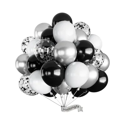 12 Inch 60pcs Black White Silver Latex Confetti Balloons for Christmas Halloween Valentine's Day Festivals