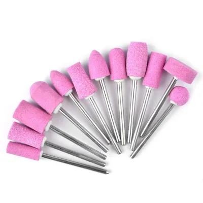 12 - Piece Set of Pink Quartz Electric Nail Drill Bits, with Aluminium Oxide Ball Head & Quartz Grinding Heads for Nail Drills