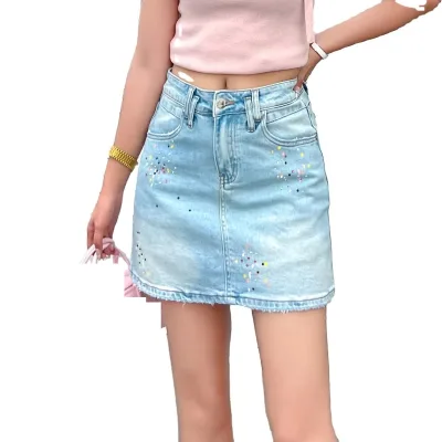 Factory Price Fashionable Women's Denim Short Skirt Casual High Waist Denim Mini Skirt