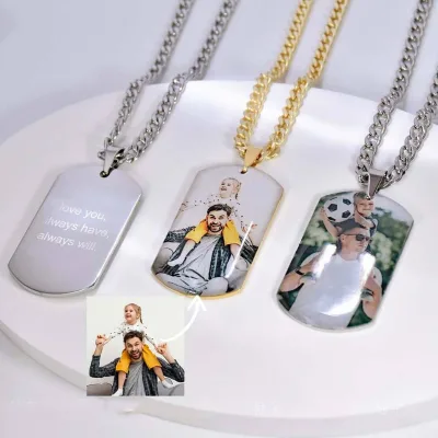 Stainless Steel Custom Photo Tags Pendant Necklace Couple Picture Color Printing Photo UV Color Printing DIY Logo Necklace