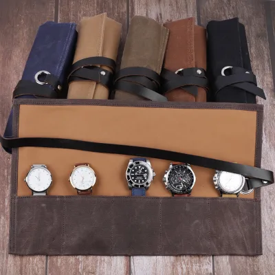 Factory Luxury Watch Packaging Box with 5PCS Displaying Case Wax Canvas Watch Storage Bag