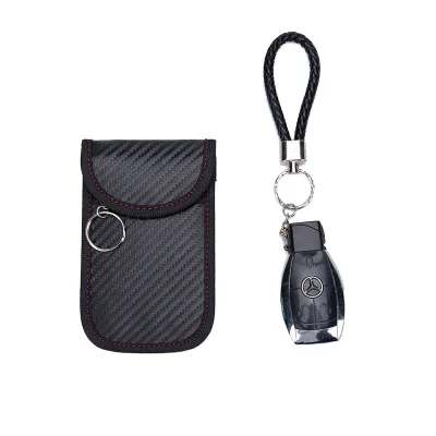 Hot Selling Fashionable Carbon Fiber RFID Faraday PU Leather Small Car Key Pouch Wallets for Closure High Quality