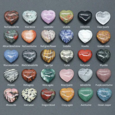 20MM Assorted Gemstone Mini Heart Shape Puffy Pocket Crystal Healing Tumble Palm Worry Stone Good Luck Charm Gift Craft Decor