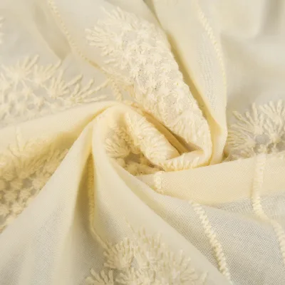 Hot Selling Dandelion Embroidered Lace Woven Organic Cotton Fabric for Dresses Weddings Bags