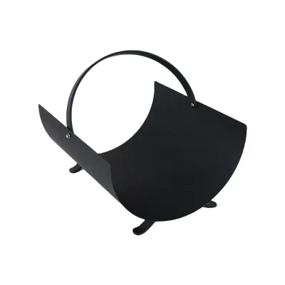 Black Metal Fireplace Log Holder Basket for Firewood Storage