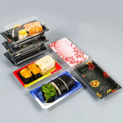 Zeqiu ZQ1480 Gold Leaf Exquisite-Patterned Disposable Thickened Plastic Sushi Pastry Boxes Anti-Fog Lids Microwave-Safe