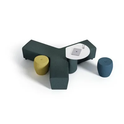 Stylish Modern Free-Combination Fabric Modular Sectional Sofa Bench Solid Wood Frame Side Table Stools for Lobby Public Rest