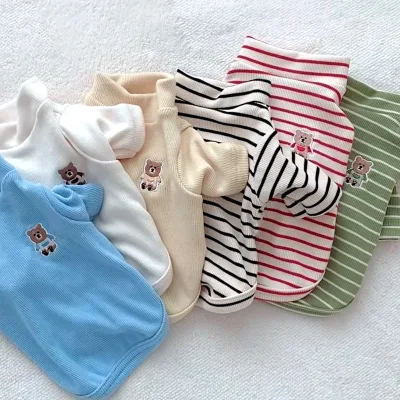 Striped and Solid Color Pet Mock Neck Undershirts for Spring Summer Wear Dog Shirts T-shirt Pet Clothes