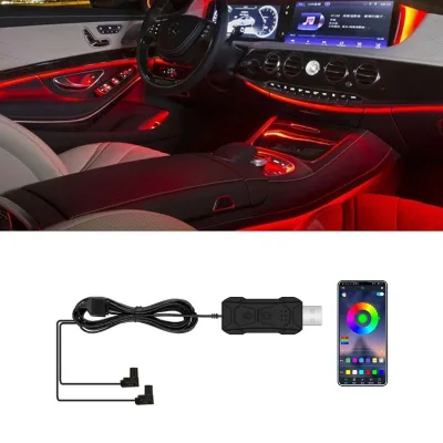 RGB Ambient Light Strip USB Fiber Optic Atmosphere Neon Light Strip APP Center Console Decoration Lamp Car Light Accessories