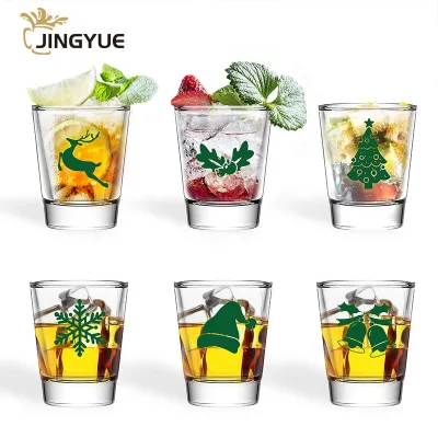 6 PCS Custom Logo Christmas Shot Glasses Set 1.5 oz Heavy Base Clear Shot Glass Cups for Whisky Tequila Vodka Beer Espresso