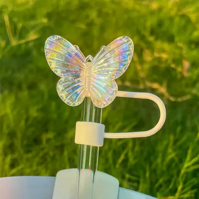 For Stanley Water Cup Accessory 10mm Silicone Heat-resistant Dust Proof Straw Plug Cap Butterfly Design Spill Stopper Plastic Co