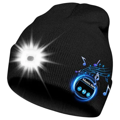Multi-function Knitted Hat with USB Rechargeable LED Headlamp Wireless Bluetooth Headset Warm Mountaineering Hat