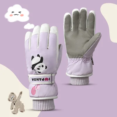Custom Cute Panda Design Kids Winter Waterproof Windproof Touchscreen Warm Ski Gloves