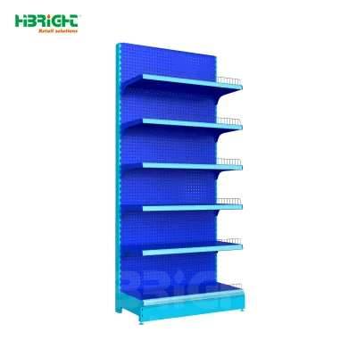 Highbright Metallic Single-Sided Heavy Duty Pegboard Supermarket Display Shelf Adjustable Layers Optional Side Panel for Grocery